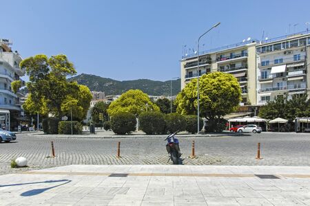 KAVALA, GREECE - JUNE 22, 2019:  Panorama from embankment to old town of city of Kavala, East Macedonia and Thrace, Greeceのeditorial素材