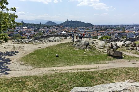 PLOVDIV, BULGARIA - JULY 5, 2018:  Panoramic cityscape of Plovdiv city from Nebet Tepe hill, Bulgariaのeditorial素材