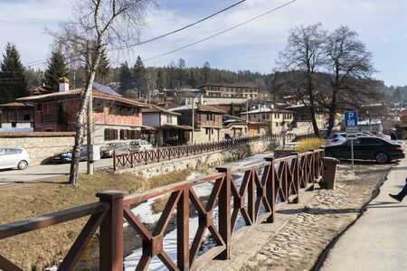 KOPRIVSHTITSA, BULGARIA - JANUARY 25, 2020: Typical Street and old houses in historical town of Koprivshtitsa, Sofia Region, Bulgariaのeditorial素材