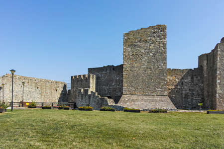 SMEDEREVO, SERBIA - AUGUST 12, 2019: Ruins of Smederevo Fortress at the coast of the Danube River - in town of Smederevo, Serbiaのeditorial素材