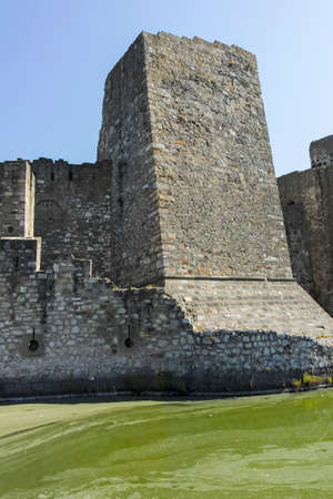 SMEDEREVO, SERBIA - AUGUST 12, 2019: Ruins of Smederevo Fortress at the coast of the Danube River - in town of Smederevo, Serbiaのeditorial素材