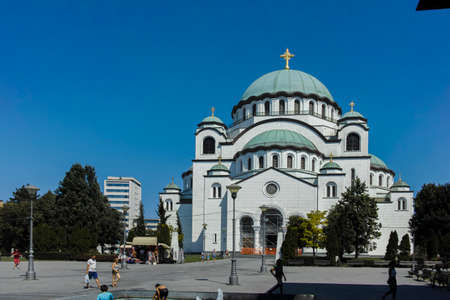 BELGRADE, SERBIA - AUGUST 12, 2019: Cathedral Church of Saint Sava at the center of city of Belgrade, Serbiaのeditorial素材