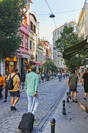 ISTANBUL, TURKEY - JULY 26, 2019: Ä°stiklal  shopping  pedestrian street near Taksim Square at the center of city of Istanbul, Turkeyのeditorial素材