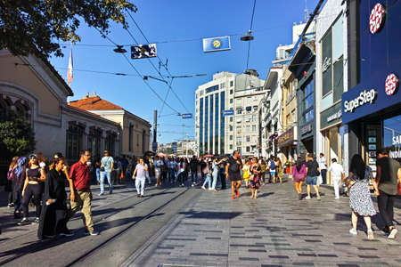 ISTANBUL, TURKEY - JULY 26, 2019: Ä°stiklal  shopping  pedestrian street near Taksim Square at the center of city of Istanbul, Turkeyのeditorial素材