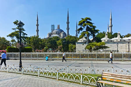 ISTANBUL, TURKEY - JULY 26, 2019: Panorama of Sultan Ahmed Square and The Blue Mosque in city of Istanbul, Turkeyのeditorial素材