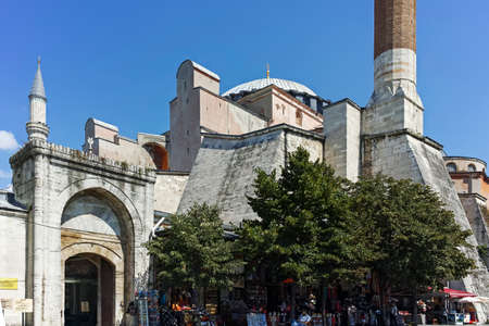 ISTANBUL, TURKEY - JULY 26, 2019: Hagia Sophia Museum and The Sultan Ahmed Square in city of...