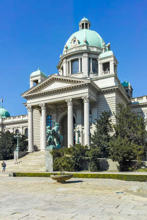 National Assembly of the Republic (Skupstina) in the center of city of Belgrade, Serbiaのeditorial素材