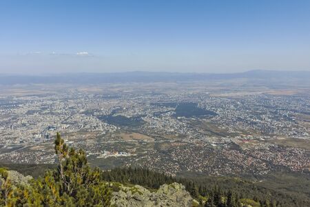 Panoramic view of city of Sofia from Kamen Del Peak at Vitosha Mountain, Bulgariaの写真素材