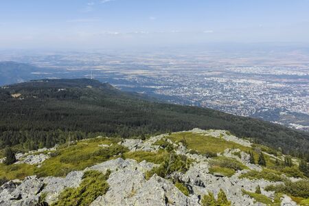 Panoramic view of city of Sofia from Kamen Del Peak at Vitosha Mountain, Bulgariaの写真素材