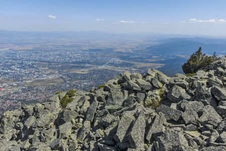 Panoramic view of city of Sofia from Kamen Del Peak at Vitosha Mountain, Bulgariaの写真素材
