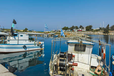 NEA POTEIDAIA, GREECE - MARCH 31, 2019: View of Coastal street of Nea Poteidaia, Kassandra, Chalkidiki, Central Macedonia, Greeceのeditorial素材