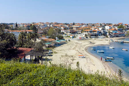 NEA FOKEA, KASSANDRA,  GREECE - MARCH 31, 2019: Panorama of town of Nea Fokea, Kassandra, Chalkidiki, Central Macedonia, Greeceのeditorial素材