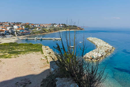 NEA FOKEA, KASSANDRA,  GREECE - MARCH 31, 2019: Panorama of town of Nea Fokea, Kassandra, Chalkidiki, Central Macedonia, Greeceのeditorial素材