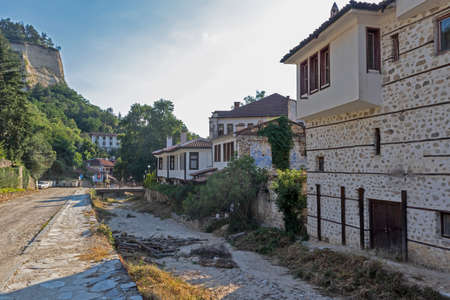 MELNIK, BULGARIA - JUNE 28, 2020: Typical street and old houses in historical town of Melnik,...