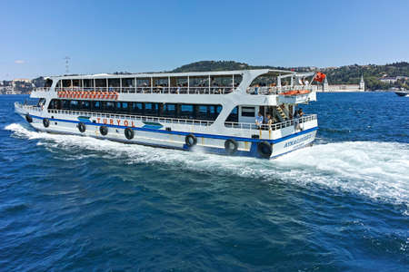 ISTANBUL, TURKEY - JULY 26, 2019: Panorama from Bosporus to city of Istanbul, Turkeyのeditorial素材