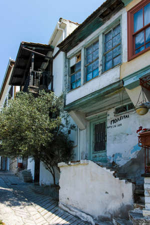 KAVALA, GREECE - JUNE 22, 2019:  Typical street and houses at old town of city of Kavala, East Macedonia and Thrace, Greeceのeditorial素材