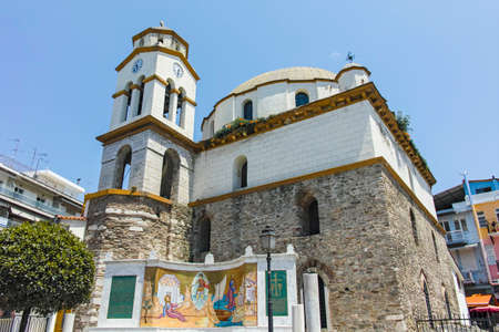 KAVALA, GREECE - JUNE 22, 2019: Church of Agios Nikolaos in old town of Kavala, East Macedonia and Thrace, Greeceのeditorial素材