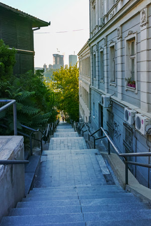 BELGRADE, SERBIA - AUGUST 12, 2019: Typical street and building at Old Town (Stari Grad) in city of...