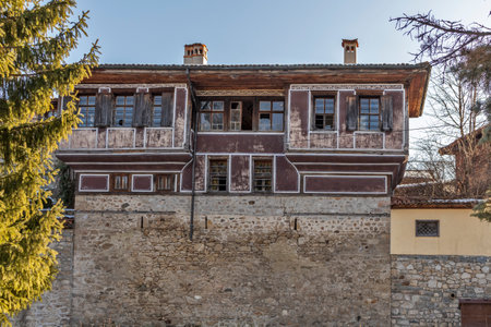 KOPRIVSHTITSA, BULGARIA - JANUARY 25, 2020: Typical Street and old houses in historical town of Koprivshtitsa, Sofia Region, Bulgariaのeditorial素材