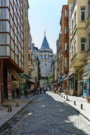 ISTANBUL, TURKEY - JULY 27, 2019: Galata Tower at the center of city of Istanbul, Turkeyのeditorial素材