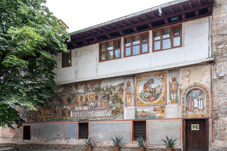 BACHKOVO, BULGARIA - JULY 16, 2020: Medieval Buildings in Bachkovo Monastery Dormition of the Mother...