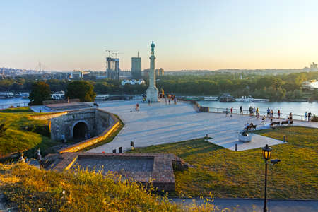 BELGRADE, SERBIA - AUGUST 12, 2019: Sunset view of Belgrade Fortress and Kalemegdan Park in city of Belgrade, Serbiaのeditorial素材