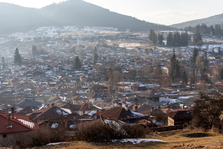 KOPRIVSHTITSA, BULGARIA - JANUARY 25, 2020: Panoramic view of historical town of Koprivshtitsa, Sofia Region, Bulgariaのeditorial素材