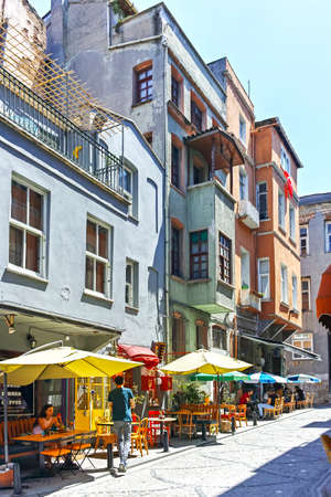 ISTANBUL, TURKEY - JULY 27, 2019: Typical street and building in Balat district in city of Istanbul, Turkeyのeditorial素材