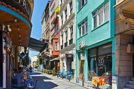 ISTANBUL, TURKEY - JULY 27, 2019: Typical street and building in Balat district in city of Istanbul, Turkeyのeditorial素材
