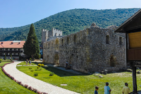 DESPOTOVAC, SERBIA - AUGUST 11, 2019: Medieval buildings at Manasija monastery, Sumadija and Western Serbiaのeditorial素材