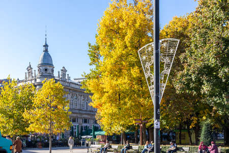 RUSE, BULGARIA -NOVEMBER 2, 2020: Typical Building and street at the center of city of Ruse, Bulgariaのeditorial素材