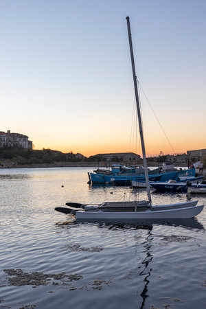 SOZOPOL, BULGARIA - SEPTEMBER 1, 2020: Sunset view of coastline of town of Sozopol, Burgas Region, Bulgariaのeditorial素材