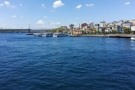 ISTANBUL, TURKEY - JULY 27, 2019: Amazing Panorama from Bosporus to city of Istanbul, Turkeyのeditorial素材