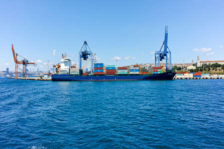 ISTANBUL, TURKEY - JULY 27, 2019: Amazing Panorama from Bosporus to city of Istanbul, Turkey