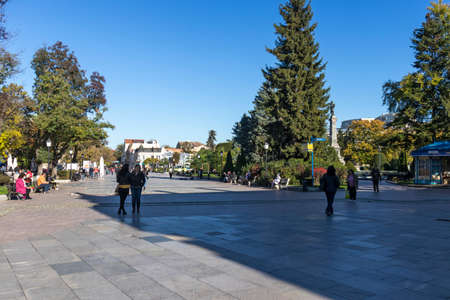 RUSE, BULGARIA -NOVEMBER 2, 2020: Monument of Freedom at the center of city of Ruse, Bulgaria