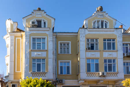 RUSE, BULGARIA -NOVEMBER 2, 2020: Typical Building and street at the center of city of Ruse,...