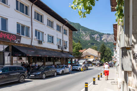 TETEVEN, BULGARIA - JULY 7, 2021: Typical street and building in town of Teteven at Balkan Mountains, Lovech region, Bulgariaのeditorial素材