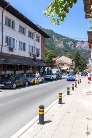 TETEVEN, BULGARIA - JULY 7, 2021: Typical street and building in town of Teteven at Balkan Mountains, Lovech region, Bulgariaのeditorial素材
