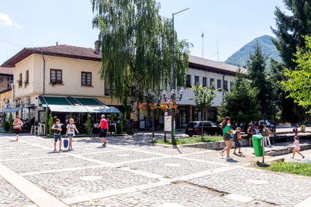 TETEVEN, BULGARIA - JULY 7, 2021: Typical street and building in town of Teteven at Balkan Mountains, Lovech region, Bulgariaのeditorial素材