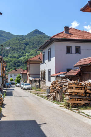 TETEVEN, BULGARIA - JULY 7, 2021: Typical street and building in town of Teteven at Balkan Mountains, Lovech region, Bulgariaのeditorial素材