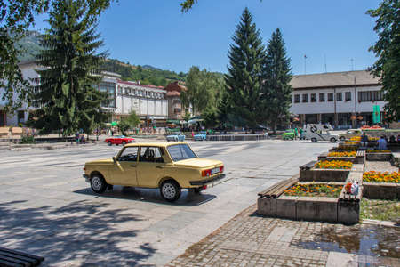 TETEVEN, BULGARIA - JULY 7, 2021: Typical street and building in town of Teteven at Balkan Mountains, Lovech region, Bulgariaのeditorial素材