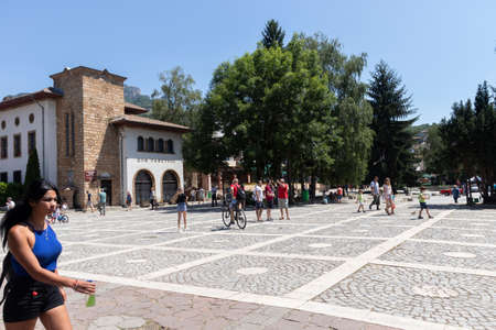 TETEVEN, BULGARIA - JULY 7, 2021: Typical street and building in town of Teteven at Balkan Mountains, Lovech region, Bulgariaのeditorial素材