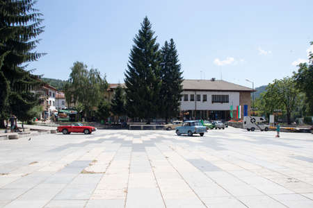 TETEVEN, BULGARIA - JULY 7, 2021: Typical street and building in town of Teteven at Balkan Mountains, Lovech region, Bulgariaのeditorial素材