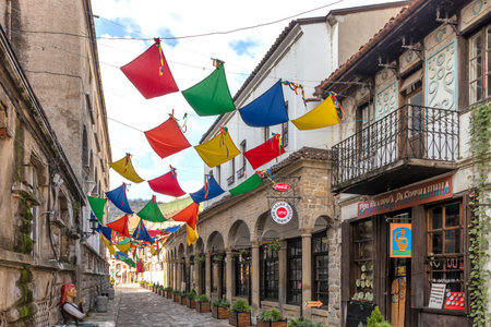 VELIKO TARNOVO, BULGARIA - NOVEMBER 1, 2020: Typical street and Building at the center of city of Veliko Tarnovo, Bulgariaのeditorial素材