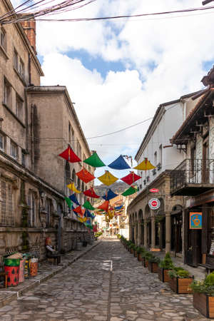 VELIKO TARNOVO, BULGARIA - NOVEMBER 1, 2020: Typical street and Building at the center of city of Veliko Tarnovo, Bulgariaのeditorial素材