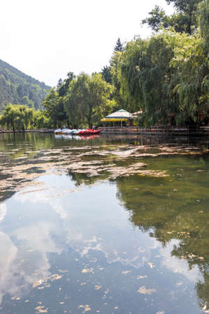 VELINGRAD, BULGARIA - JUNE 29, 2021: Kleptuza lake at famous spa resort town of Velingrad, Pazardzhik region, Bulgariaのeditorial素材
