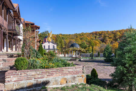 Autumn view of Medieval Tsarnogorski (Gigintsi) monastery St. Kozma and Damyan, Pernik Region,...