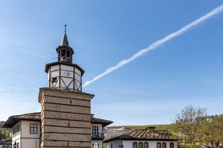 TRYAVNA, BULGARIA - MAY 1, 2021: Typical street and Nineteenth Century Buildings in Old town of Tryavna, Gabrovo region, Bulgariaのeditorial素材