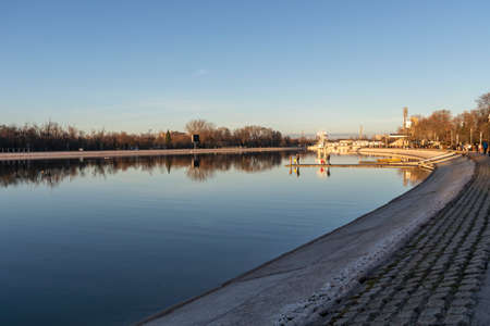 PLOVDIV, BULGARIA - JANUARY 2, 2022: Amazing Sunset view of Rowing Venue in city of Plovdiv,...