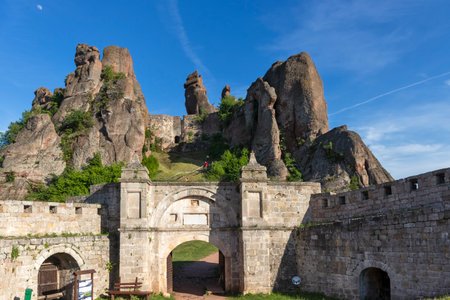 BELOGRADCHIK, BULGARIA - MAY 22, 2021: Ruins of Medieval Belogradchik Fortress known as Kaleto,...